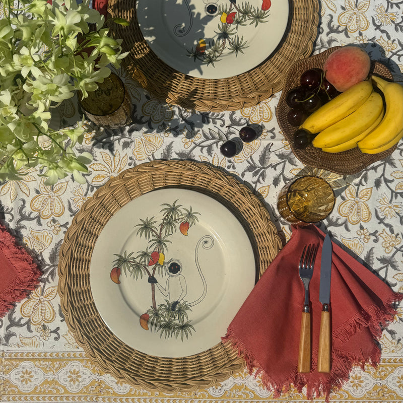 Belantara Block-printed Cotton Canvas Tablecloth ~ various colours