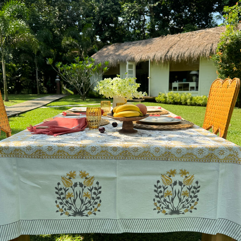 Belantara Block-printed Cotton Canvas Tablecloth ~ various colours