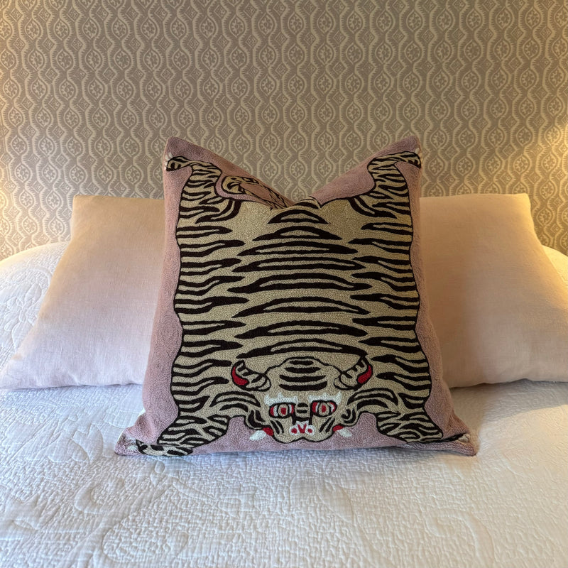 Tibetan Tiger Cushion Cover ~ Dusky Pink