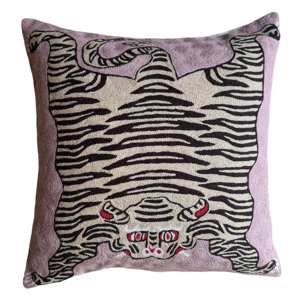 Tibetan Tiger Cushion Cover ~ Dusky Pink